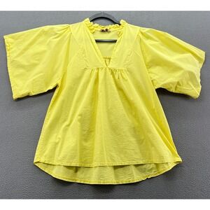 Sofia Made in Italy Blouse Womens Yellow Ruffle V-Neck Kimono Sleeve Top Sz M